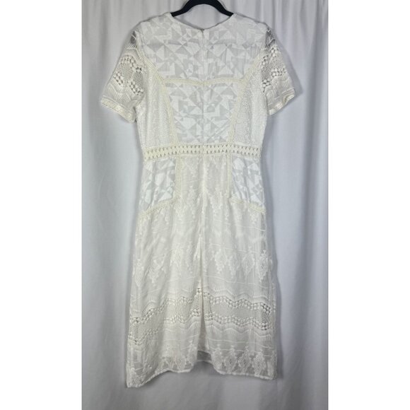 Anthropologie Eri + Ali White Lace Swann Midi Dress Embroidered Victorian 10 - Picture 12 of 13